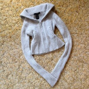Y2K Light Grey Fluffy Zip Up Sweater